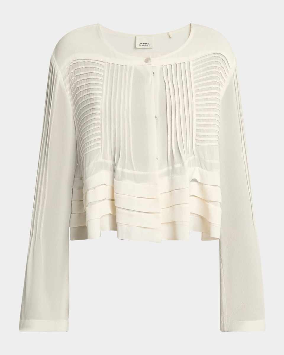Carolia Pleated Ruffle Crop Silk Blouse